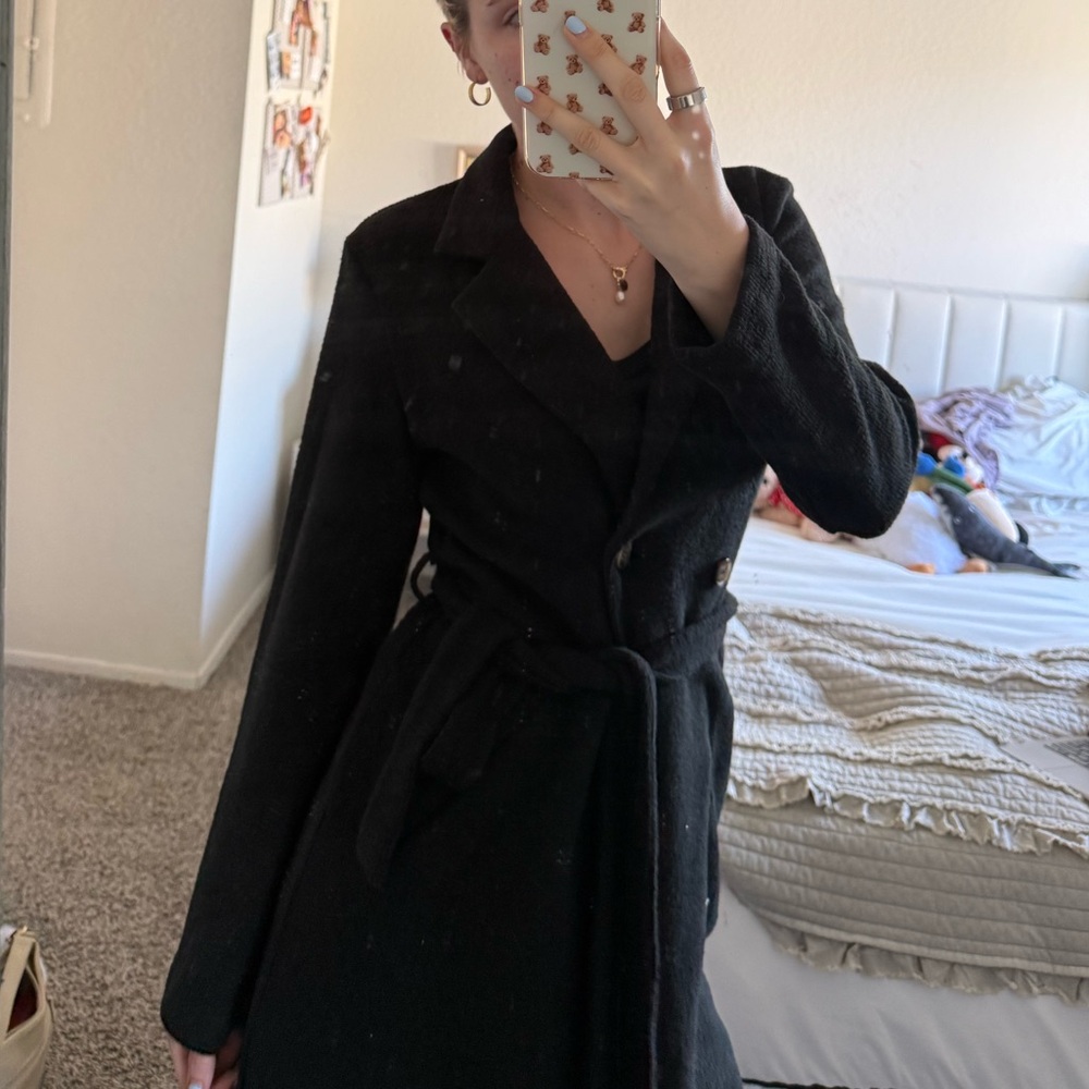 Black Cardigan Trench Coat - Picture 3 of 4